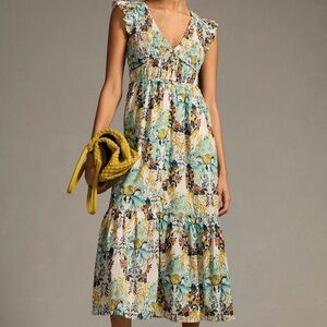 Anthropologie Tropical Floral Midi Dress